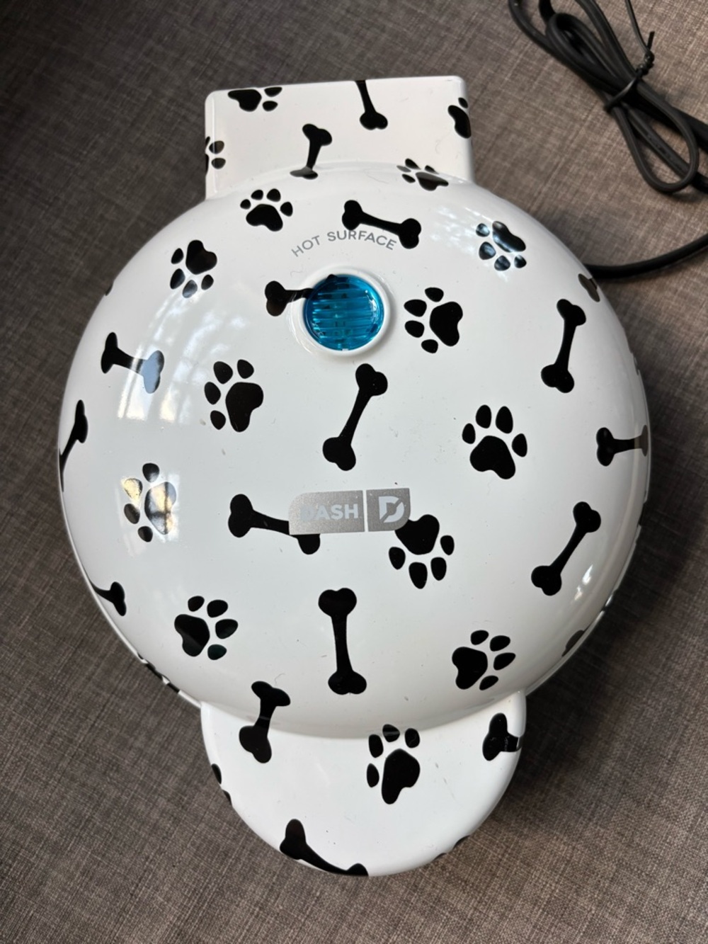 Dash White Pet-Themed Waffle Maker with Black Paw & Bone Print